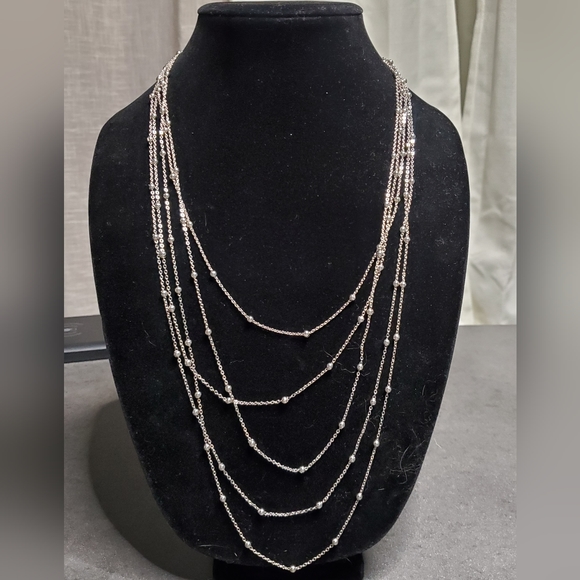 Mulit-Chain Waterfall Necklace & Drop Earring Set Silver-Tone - Picture 3 of 9